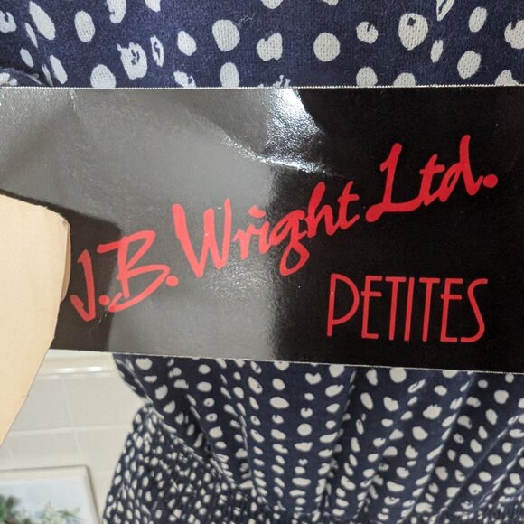 Vintage J.B. Wright Ltd Petites 80s Button Up Blue Polkadot Dress - Size 8 (NWT) - Picture 7 of 13